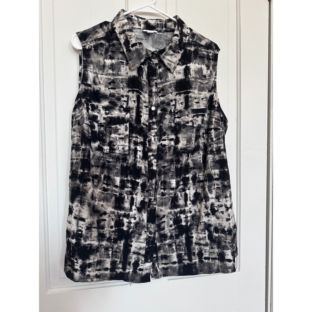 LuLaRoe Womens 2XL Sleeveless Snap Front Tie Dye Utility Top Black White